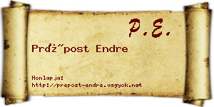 Prépost Endre névjegykártya